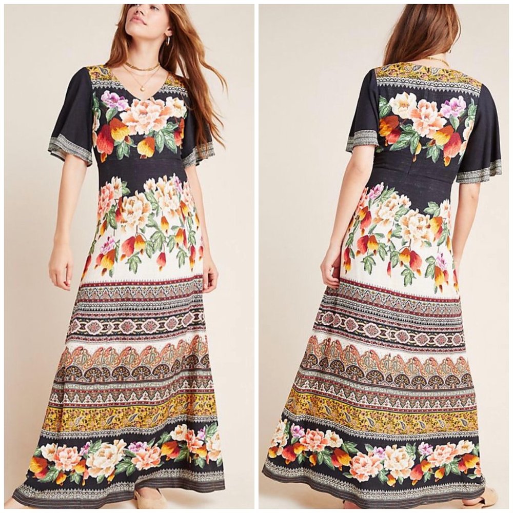 NWT Anthropologie Farm Rio Esmeralda Floral Maxi Dress Size X-Small